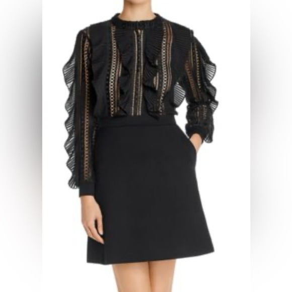 French Connection Patricia Jersey black Lace skater Aline career work dress Sz 8 - Picture 1 of 12
